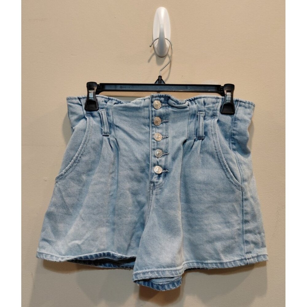 American Eagle Denim‎ Mom Shorts Sz 6 Paper Bag Button Fly Light Wash High Waist